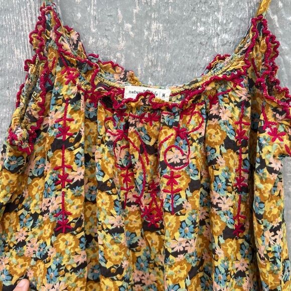 Natural Life Yellow Ruffle Tiered Embroidered Boho Summery Festival Mini Dress M - Picture 5 of 6